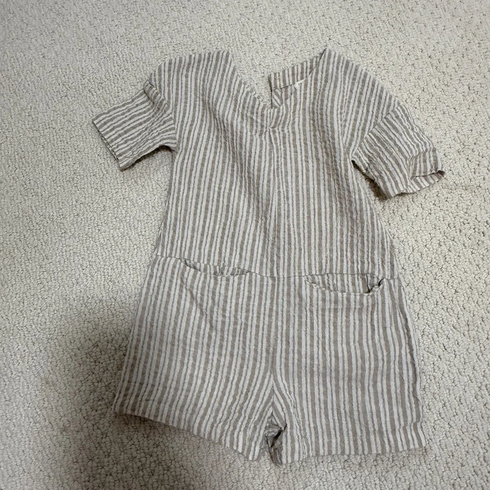 Striped Beige and White Kids One-Piece Romper